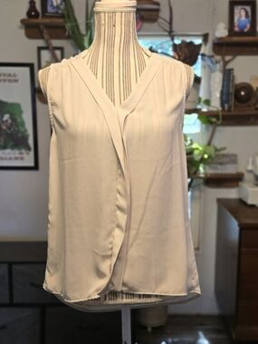 A+ Ellen Sleeveless Draped V-Neck Camisole in Light Beige